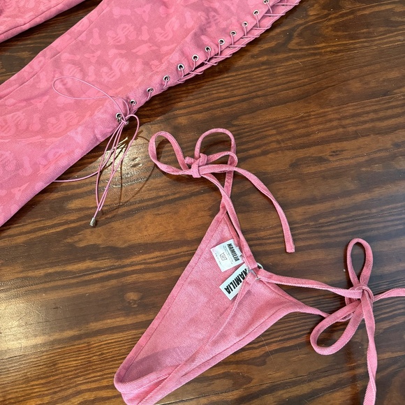 Print Monogram Denim Low Rise Lace Up Jeans with Dick Dollar Print Denim Thong - Picture 6 of 8